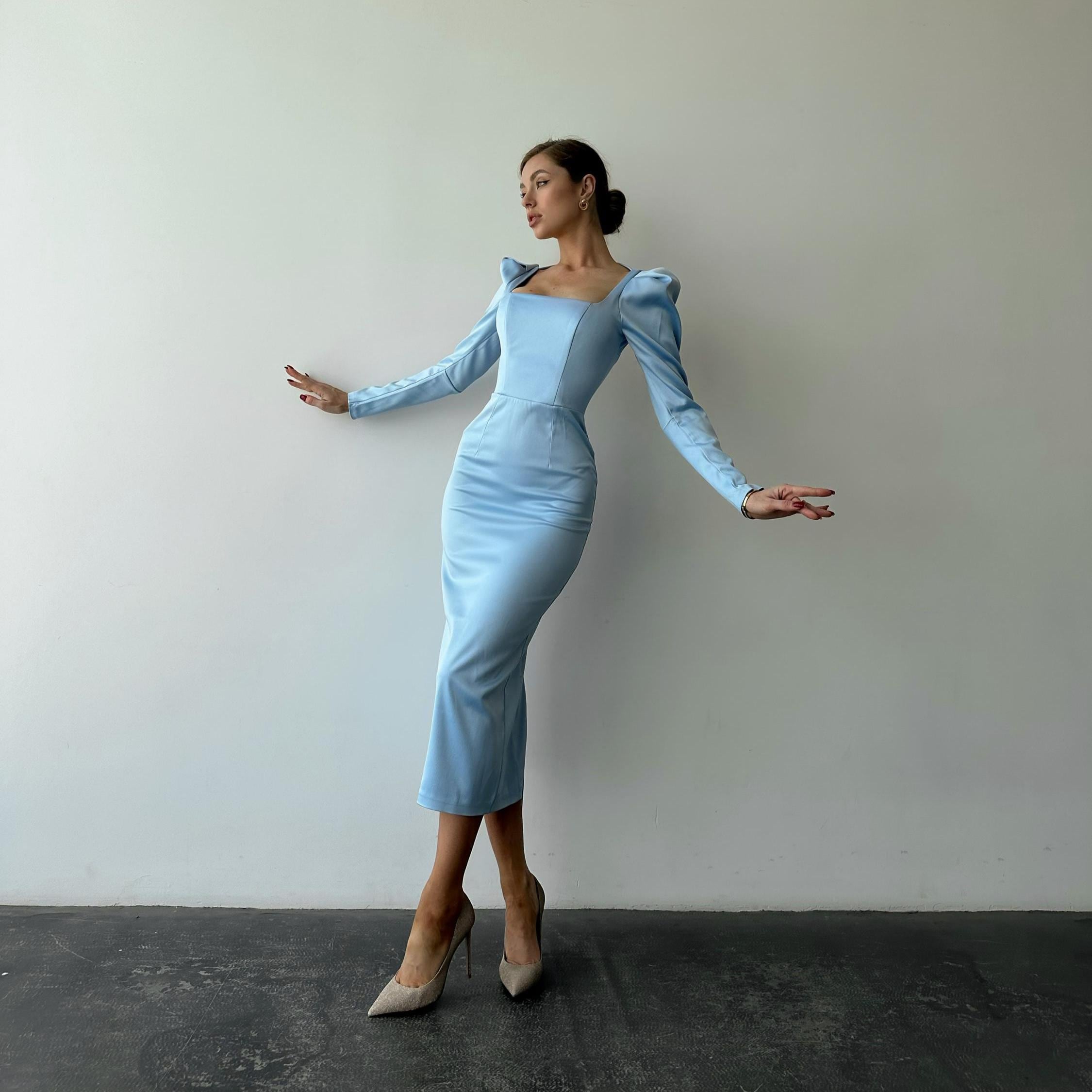 light blue backless dress LIGHT BLUE LONG DRESS WITH CAPE main image 1