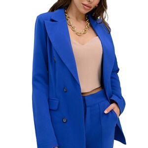 Tailleur pantalon 2 pièces pour femme, Tailleur-pantalon bleu pour femme, Tenue de soirée pour femme, Ensemble pantalon et blazer pour femme, Tailleur pantalon bleu, Costume slim fit