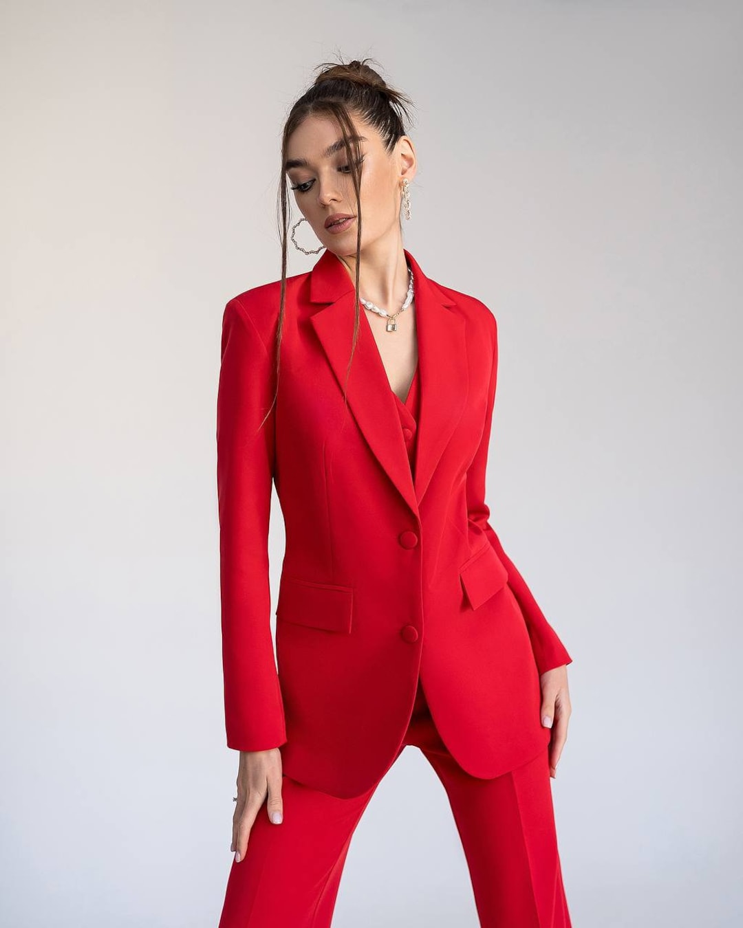 Red Pantsuit for Women, Red Formal Pants Suit Set for Women, Business ...