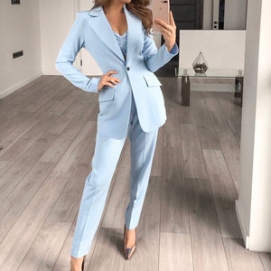 Light Blue 3-piece Pantsuit for Women Blue Blazer Trouser - Etsy