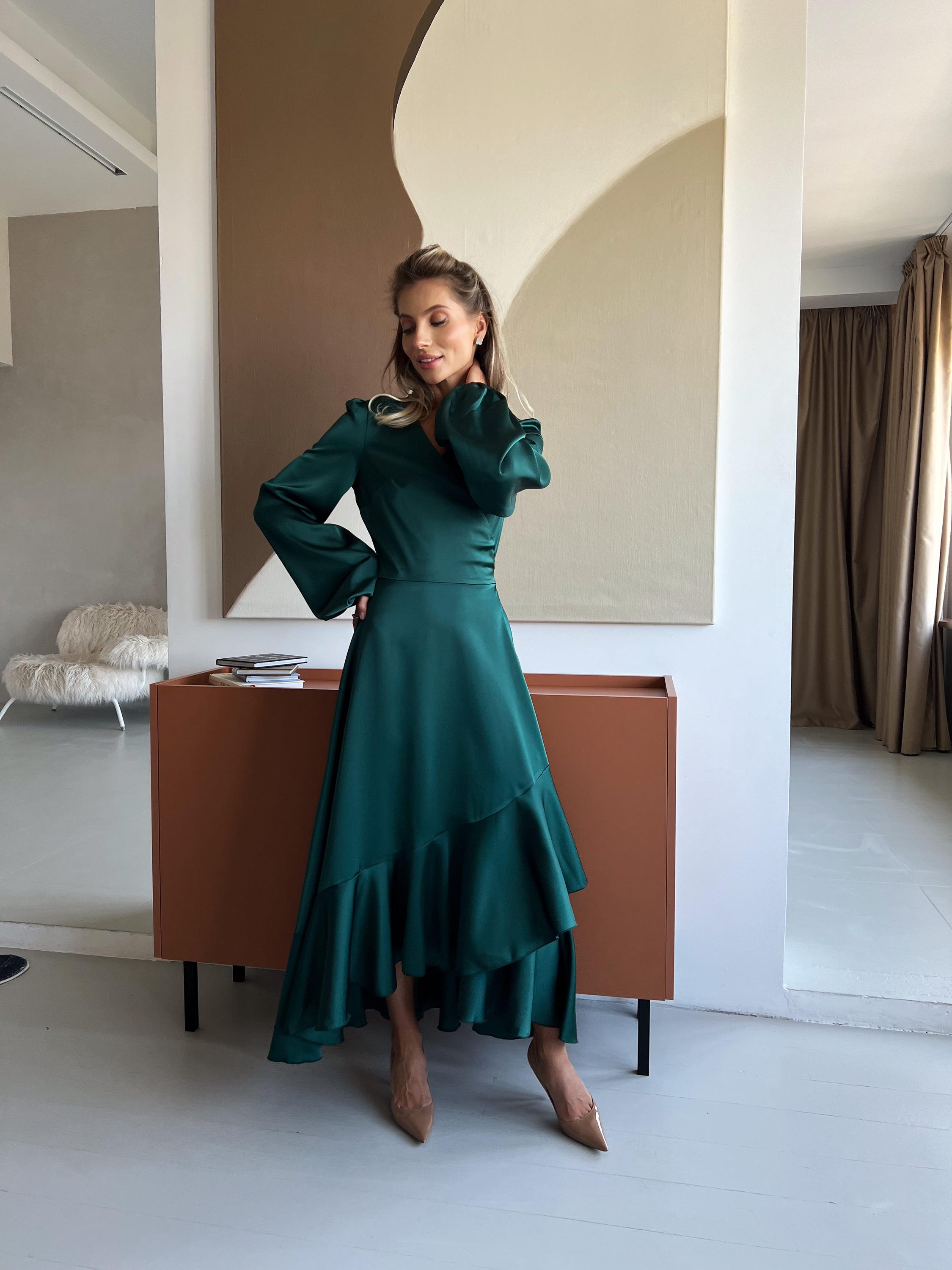 green ruffle wrap dress Satin Ruffled Midi Wrap Dress