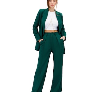 Emerald Green Oversized Pantsuit for Women, Emerald Formal Pants Suit for Business Women, Formal Pantsuit for Women in Men&#39;s Style