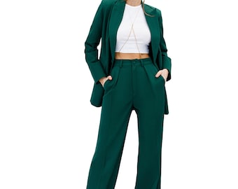 Emerald Green Oversized Pantsuit for Women, Emerald Formal Pants Suit for Business Women, Formal Pantsuit for Women in Men's Style