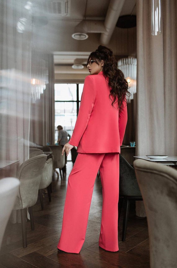 Coral Pink Blazer Trouser Suit for Women, Coral Pantsuit for Women, 3-piece  Pantsuit for Women, Womens Formal Wear 