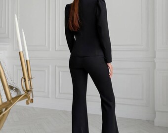 Black Pantsuit for Business Women, Tall Women Pants and Blazer Suit Set for  Business Meetings, Black Formal Pantsuit Females -  Finland