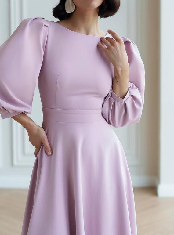 knee length dresses for ladies Petal and Pup Women's Annette Puff Sleeve Shirred Midi Dress