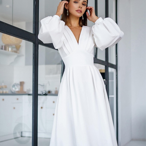 knee length dresses for ladies Dukes Midi Dress (White) main image 0