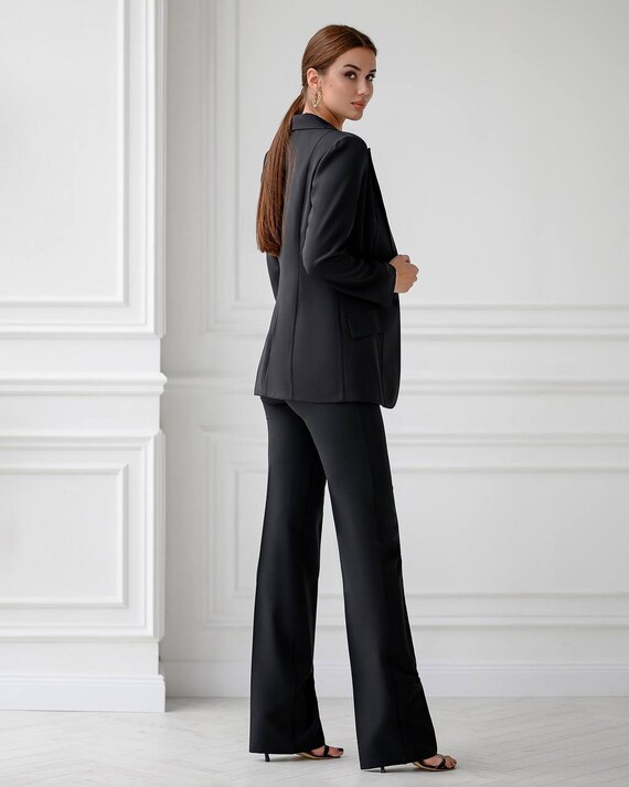 Black Pantsuit for Women, Black Formal Pants Suit Set for Women