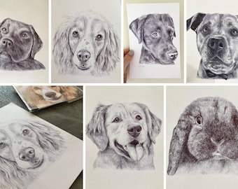 Custom Pet Portraits - Black Biro Drawings - A5 or A4 - Any subject of your choosing