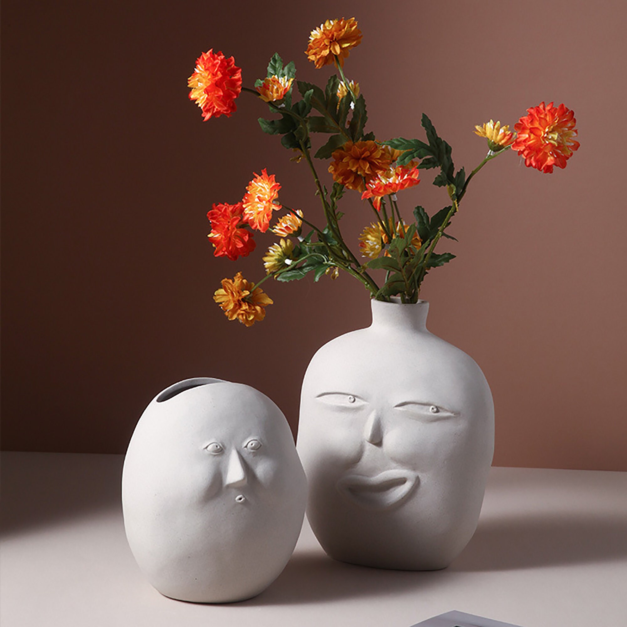 Abstract Face Vase Vase Pottery Vase Handles Minimalist Etsy