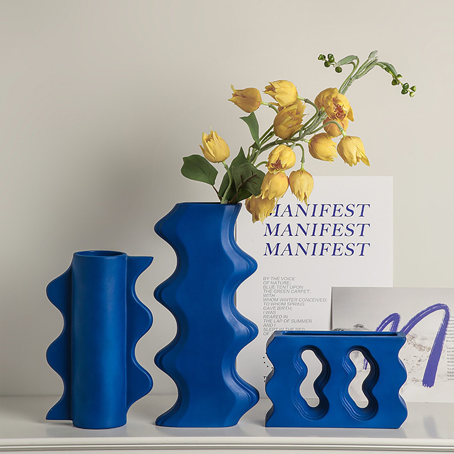 Navy Blue Vase Morandi Vase Geometric Ceramic Vase Etsy