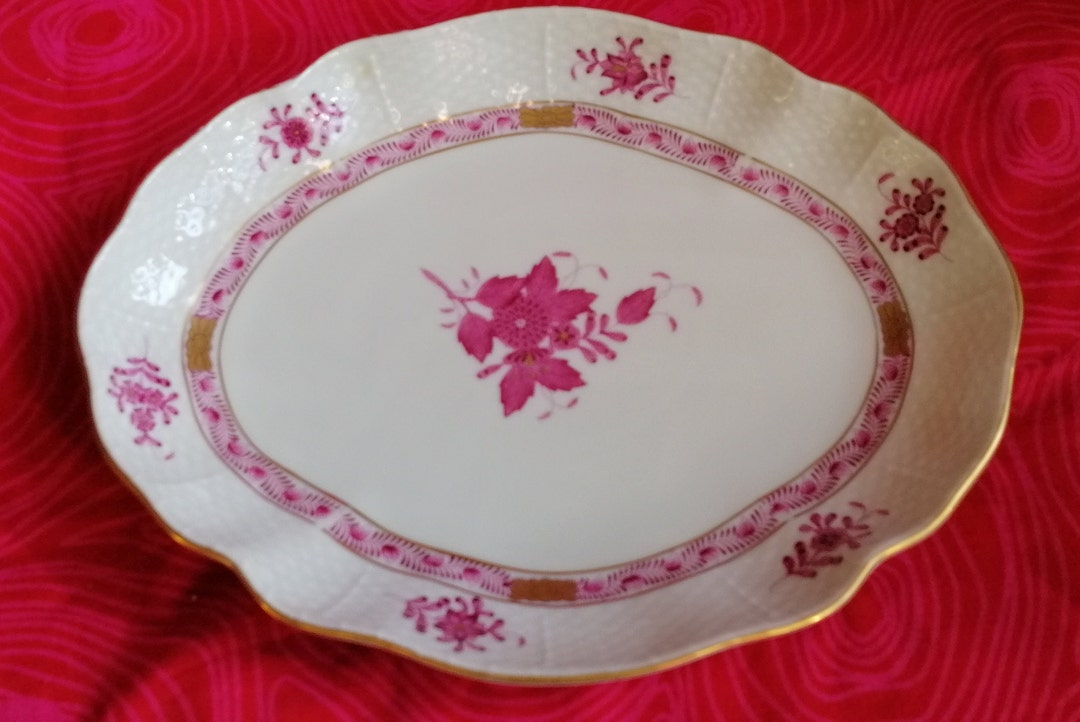 Rare Porcelain Oval Plate HEREND Handpainted Raspberry Etsy