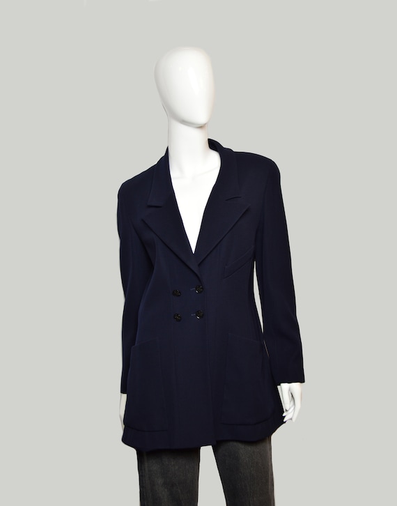 Authentic CHANEL blue Vintage Peak-Lapel Blazer