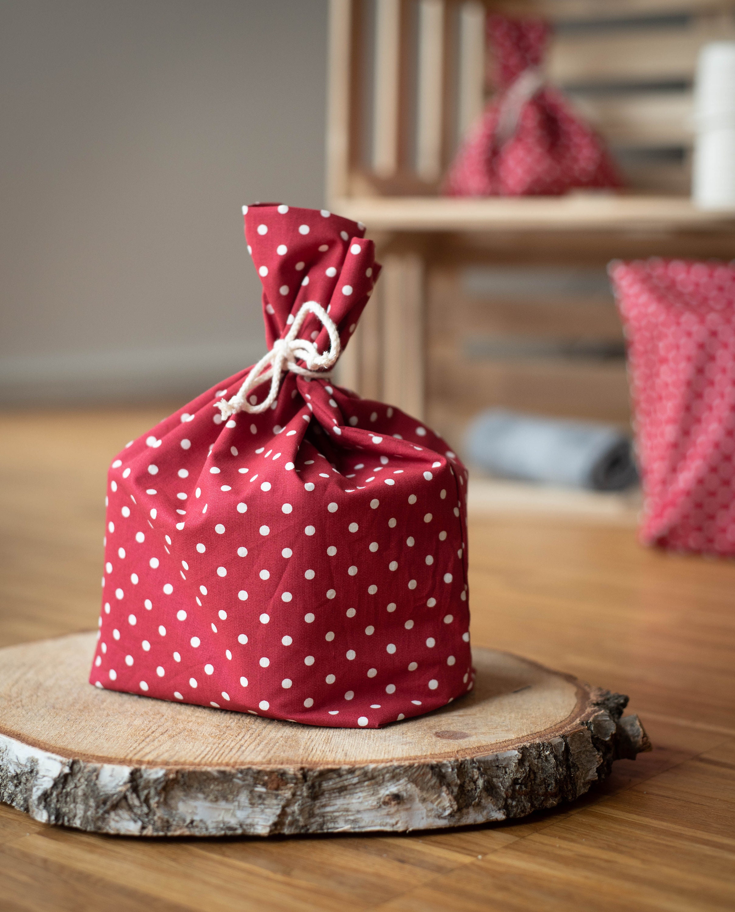 Sustainable Gift Wrapping / Bag Made of Fabric red With Dots Etsy UK