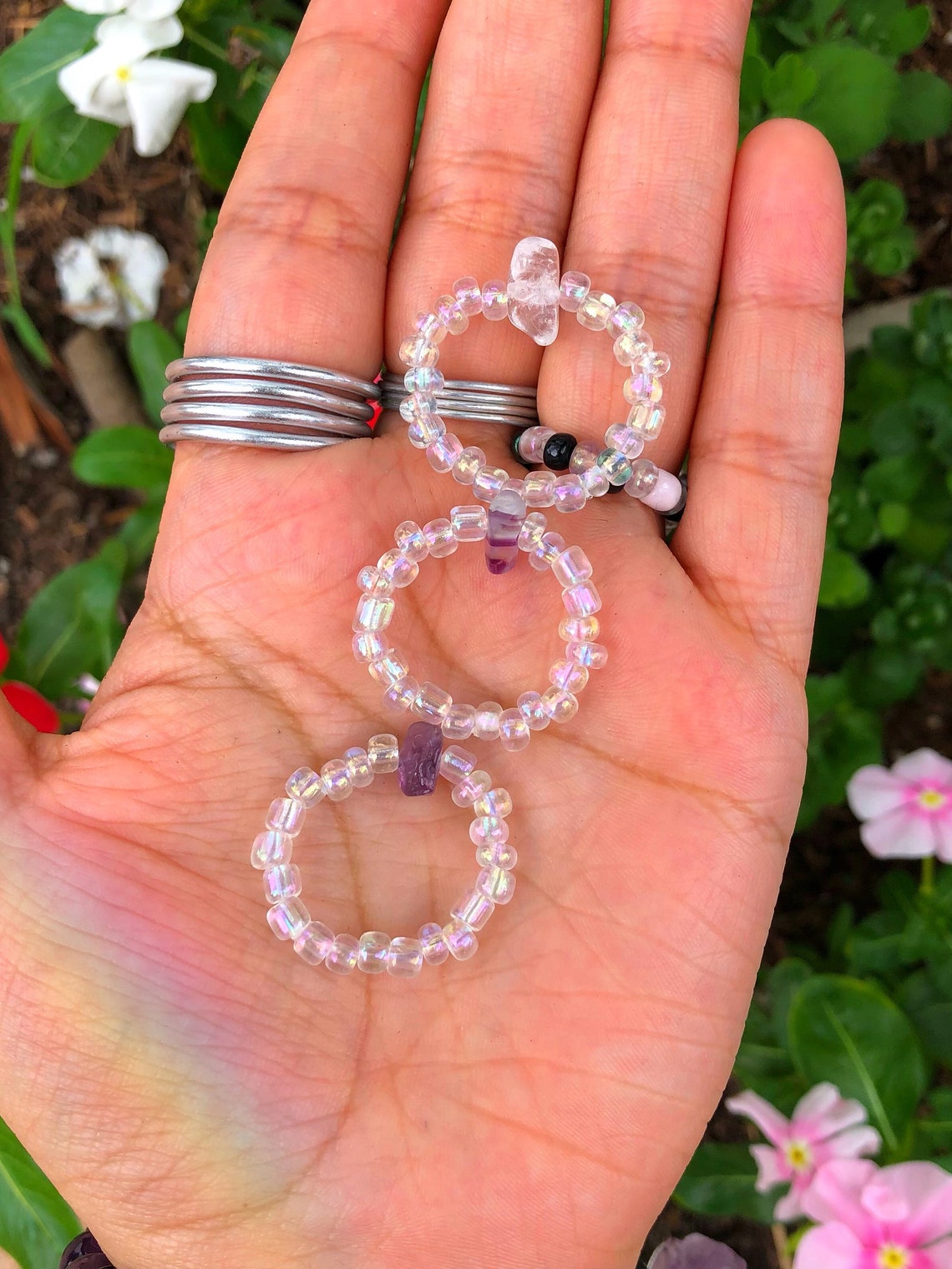 Crystal Ring Crystal Beaded Ring Gemstone Ring Stone Etsy