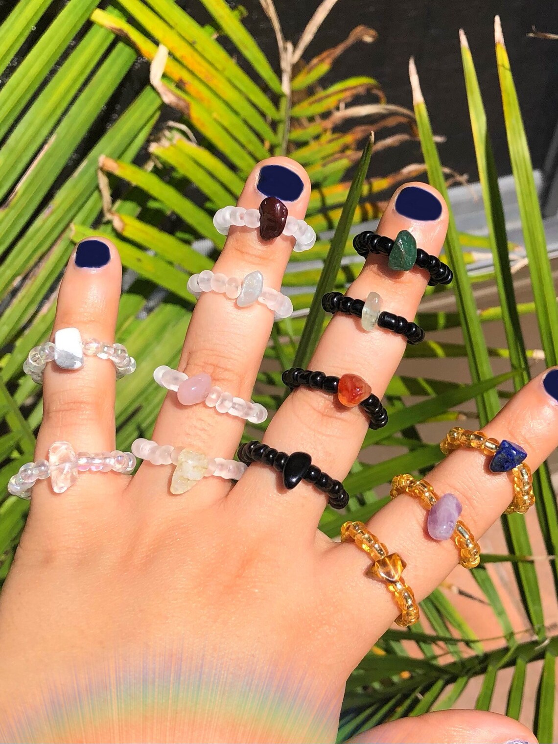 Crystal Ring Crystal Beaded Ring Gemstone Ring Stone Etsy