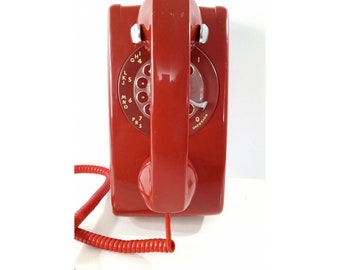 Vintage Bell Systems Red Rotary Dial Wall Mount Telephone  1961