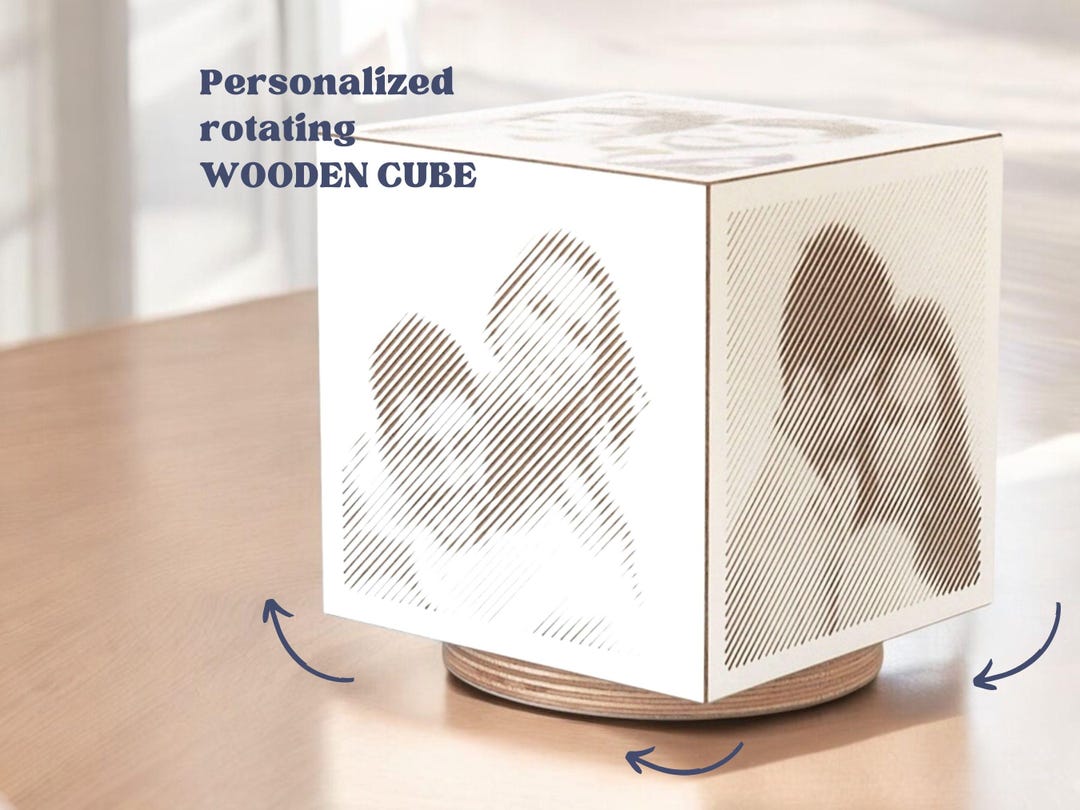 Personalized Rotating Wooden Cube With 5 Photos – Original Gift for ...