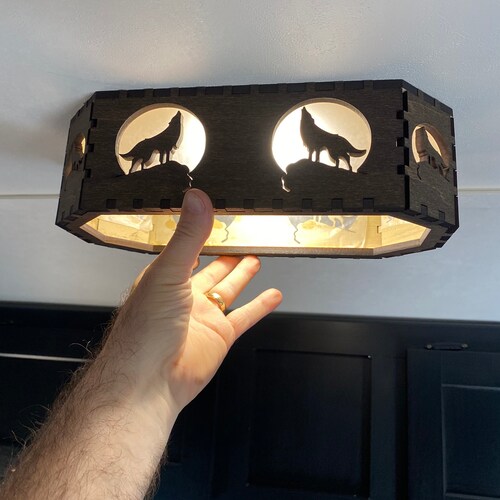 RV Wolf Wooden Lamp Shade for Rectangular Light RV Decor Etsy