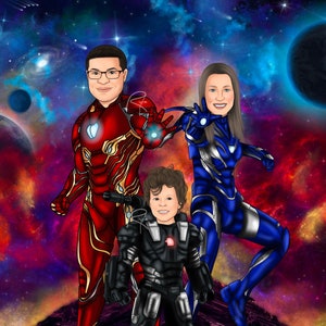 Custom Superhero Portrait -Father's day Gift for Husband -Anniversary Gift for Boyfriend -Birthday Gift -Family Portrait -Gift for dad