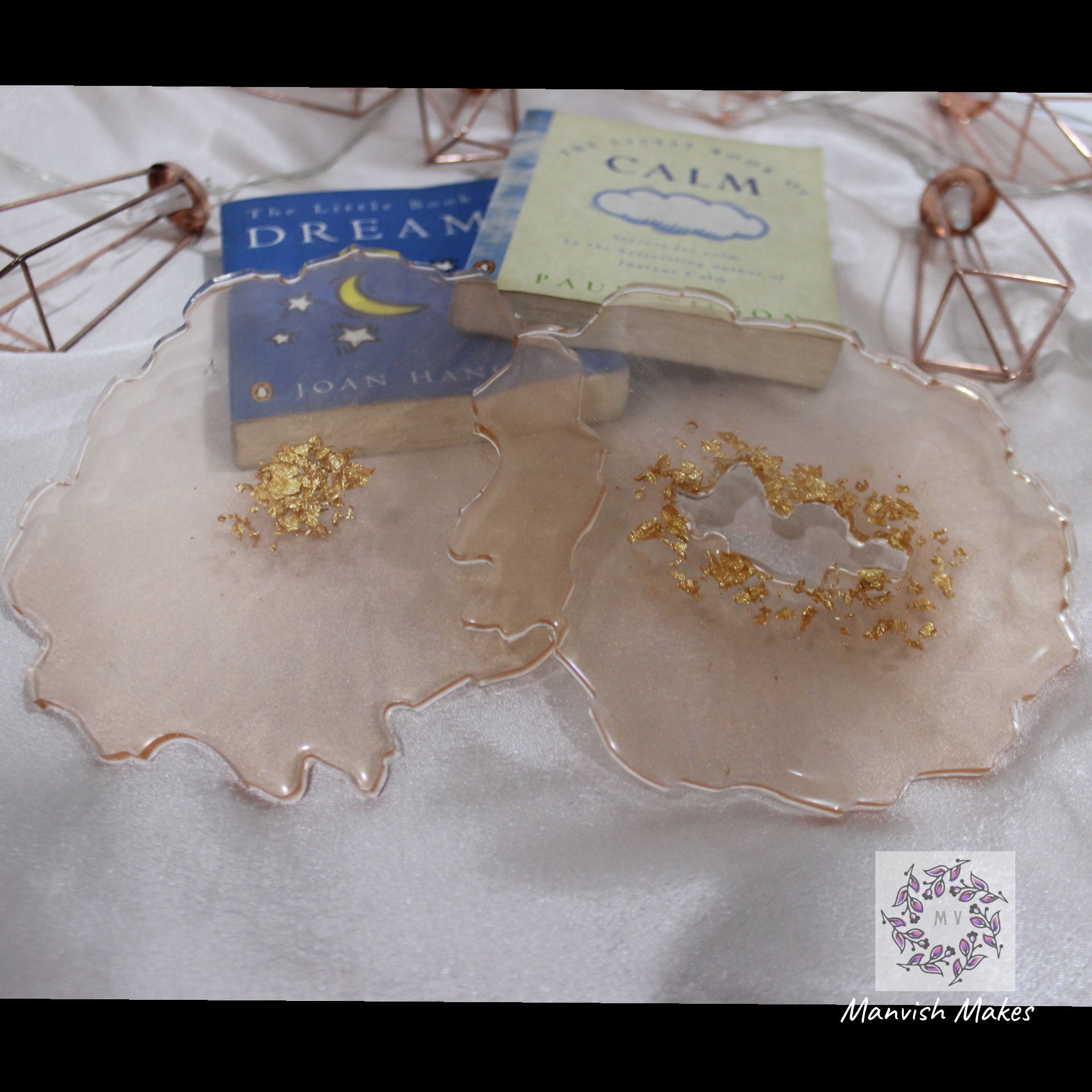 Unique Handmade Rose gold with 24k Gold leaf coasters for Etsy