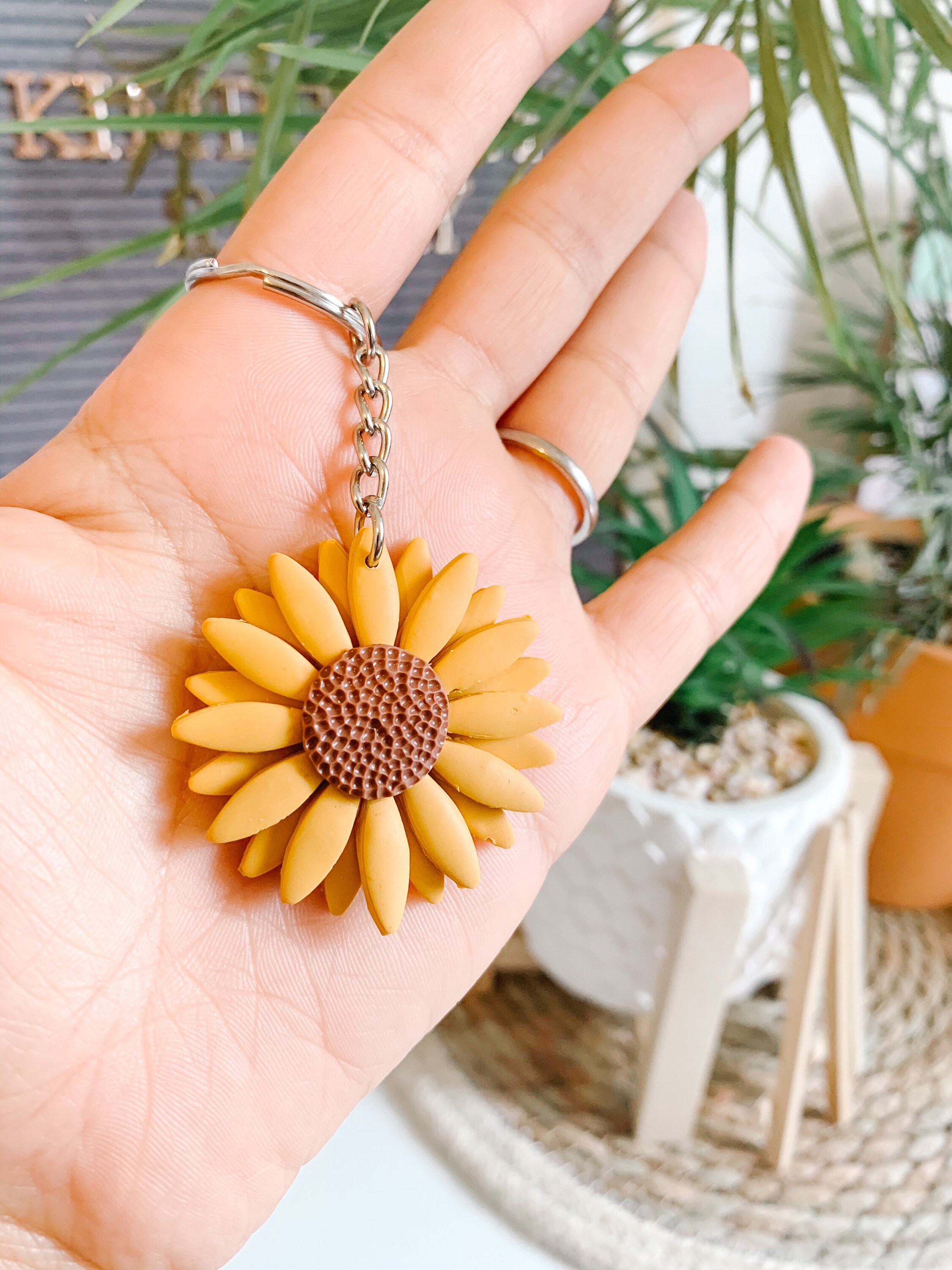Handmade Sunflower Keyring Sunflower Keychain Sunflower Etsy
