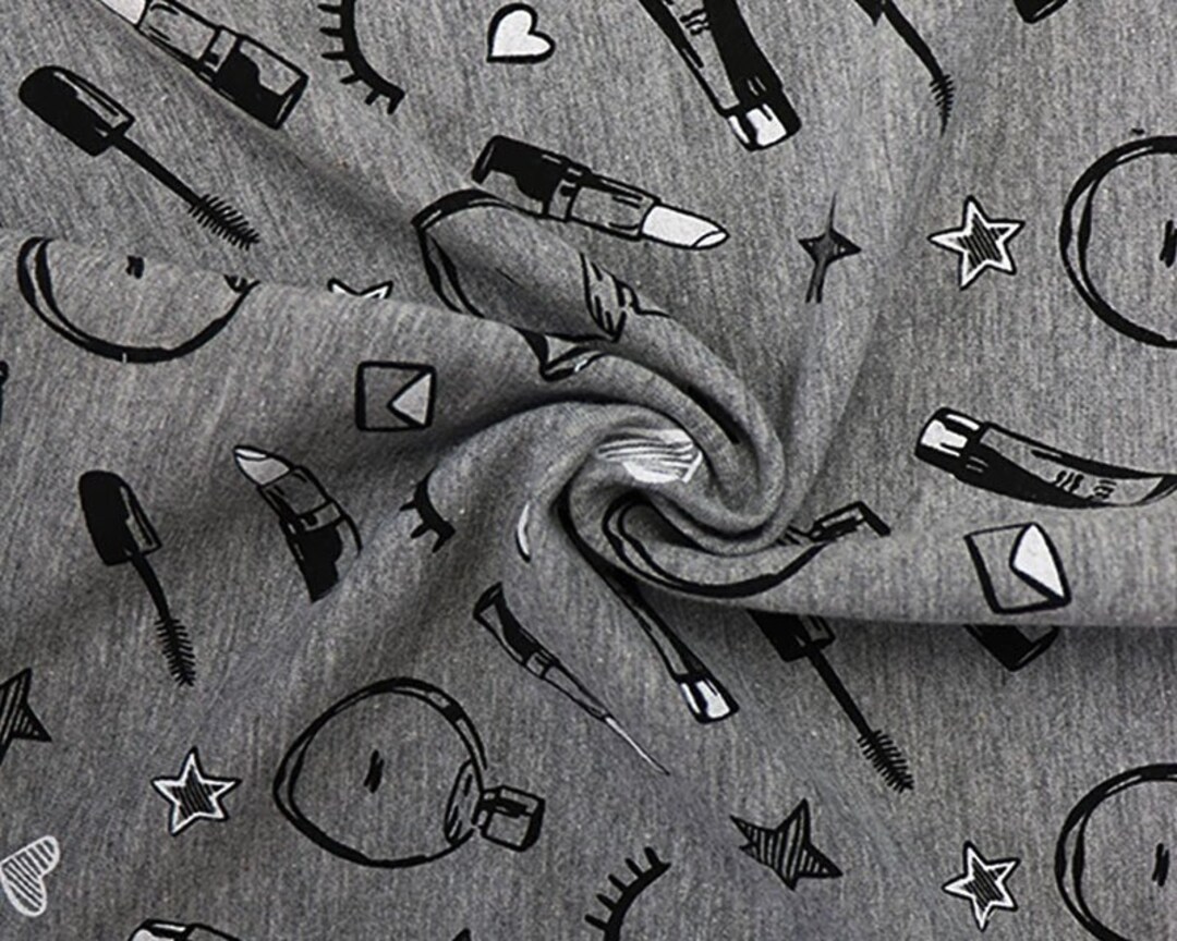 Cosmetics on Grey Background Loopback French Terry Fabric-dressmaking ...
