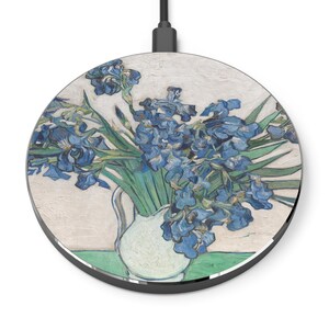 Van Gogh Irises Wireless Charger for iPhone and Android Vintage Floral Aesthetic Victorian Art Smartphone Charger Pad
