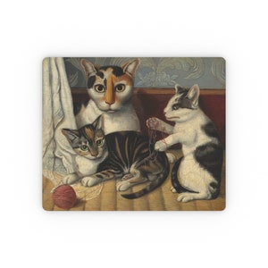 Cat Mouse Pad Vintage Kittens Artistic Aesthetic Print Cute Mousepad Unique Gift Ideas for Pet Owner Work from Home Office Desk Accessory