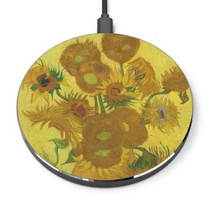 Van Gogh Sunflowers Wireless Charger for iPhone and Android Vintage Floral Aesthetic Impressionist Art Smartphone Charging Pad