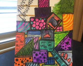 Christmas Tree & Stacked Gifts Card, Brush Marker Art