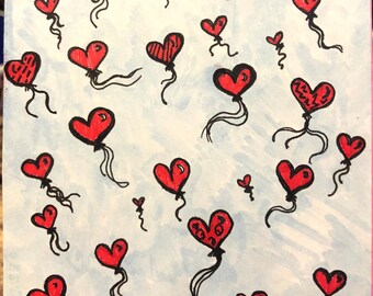 Hand-Drawn Heart Balloons Card - Vibrant Archival Inks