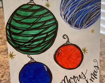 Handmade Christmas Ornament Card: Brush Marker Holiday Postcard