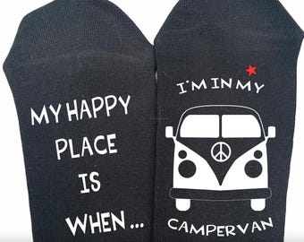 My Happy Place Camper Van novelty socks/ Fathers day/Birthday