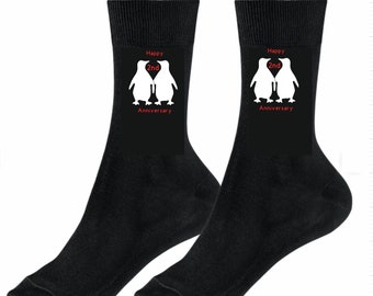 Happy Anniversary personalised penguin novelty socks for Wedding anniversary, any anniversary special occasion