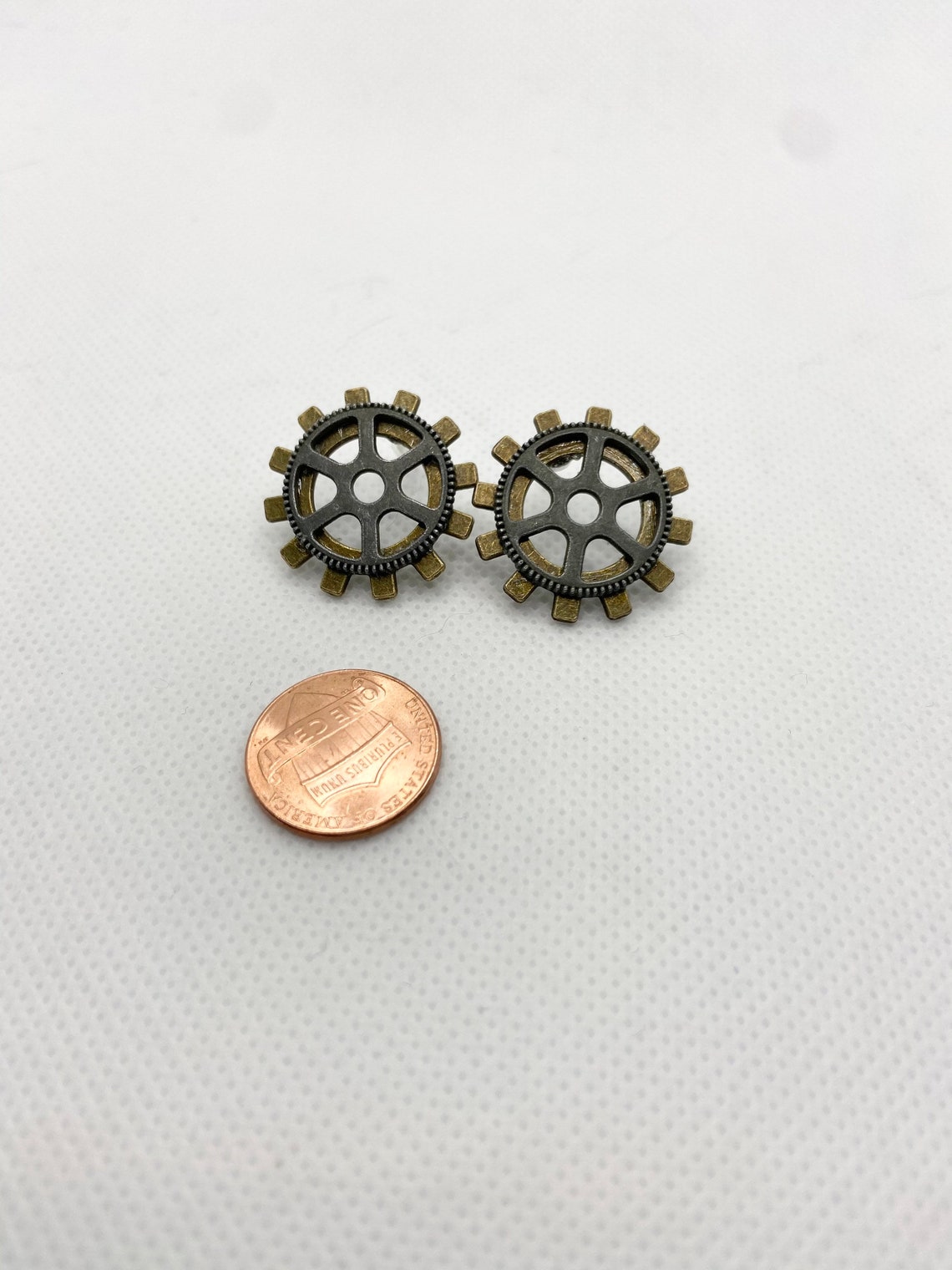 Layered Gear Stud Earrings Etsy