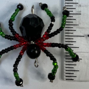 Red/Green/Black Seed Bead Beaded Spiders