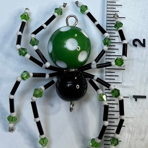 Green Polka Dot Beaded Spiders