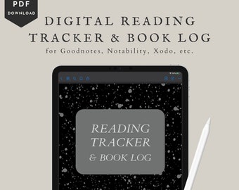 Digital reading habit tracker & book log in dark mode for Goodnotes, Notability, Noteshelf, Xodo, etc on ipad or tablet.