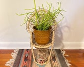 Vintage Boho Small Wicker Peacock Chair Plant Stand (19 quot Tall)