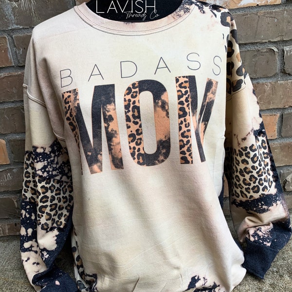 Badass Mom bleached Cheetah Crewneck