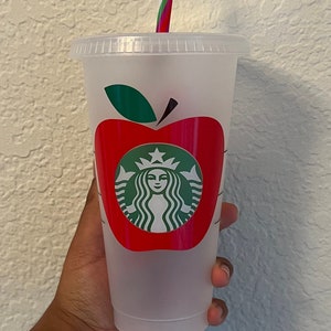 Lehrer Apfel/Bleistift Personalisiert Custom Wiederverwendbar Venti 24 oz Starbucks Kaffee Kalte Tasse