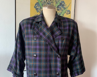 ILGWU Vintage Plaid Dress | Double Breasted Dress | Double Breasted Blazer Dress | Casual Work Suit Dress | Plaid Dress |  90s Plaid Dress