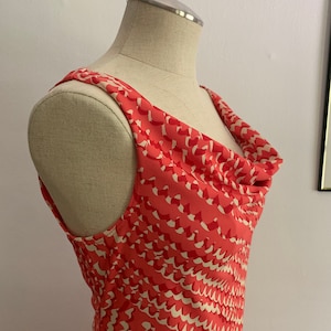 90s/Early 2000s Cowl Neck Dress | Deep V Backline | Short Pink and Red Dress | 90s Slip Dress | Casual Dress | Draped Collar Dress