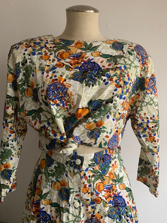 Vintage Skirt & Long Sleeve Set | Fruit and Vase … - image 2