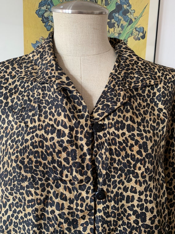 Vintage 100% Silk Top | Silk Leopard Print Blouse… - image 4