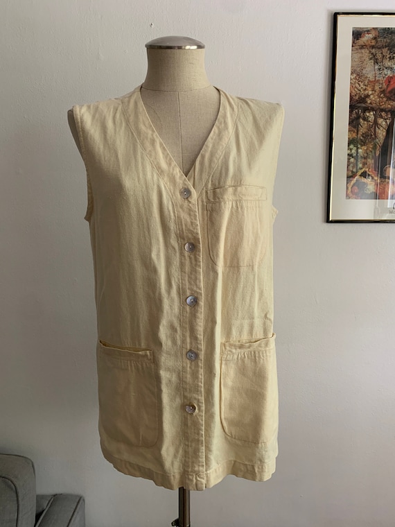 Vintage Chico's Linen Blend Vest | 90s Beige Line… - image 1