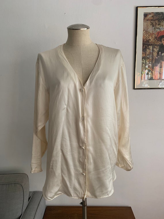 Vintage Long Sleeve Cream Top | Cream Blouse | 90s