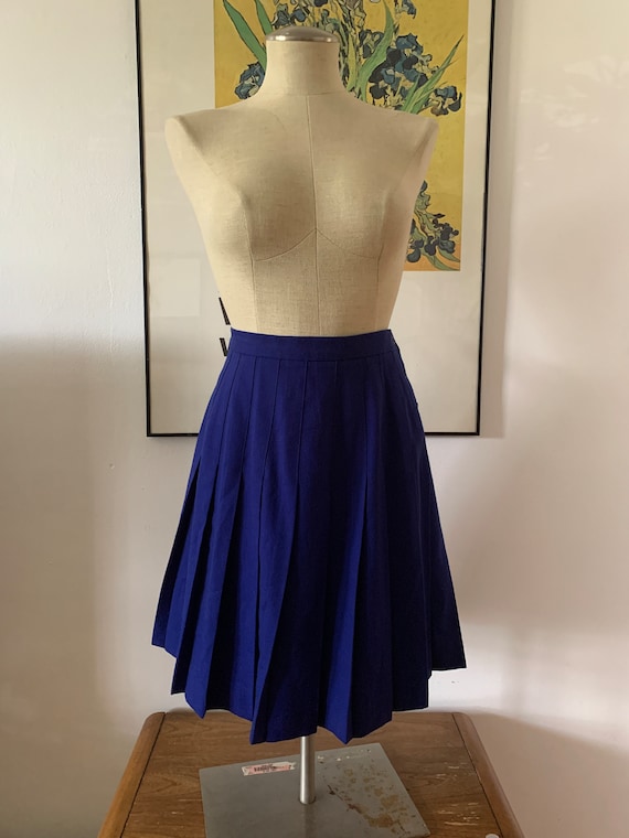 Cobalt Blue Mini Skirt | 100% Wool Skirt | Pleated