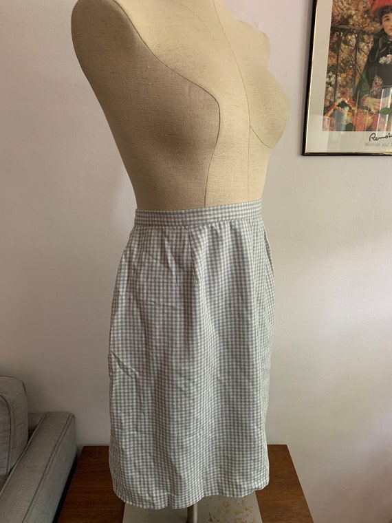 Vintage Gingham Skirt | Light Mint Green and Whit… - image 3